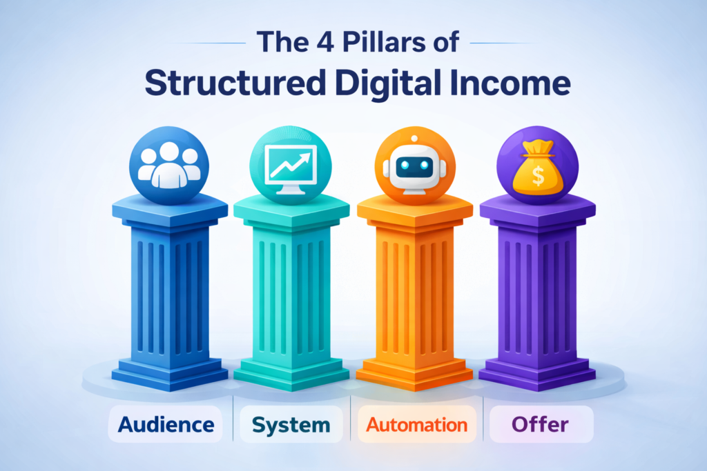 The 4 pillars of structured digital income in 2026: Audience, System, Automation and Offer